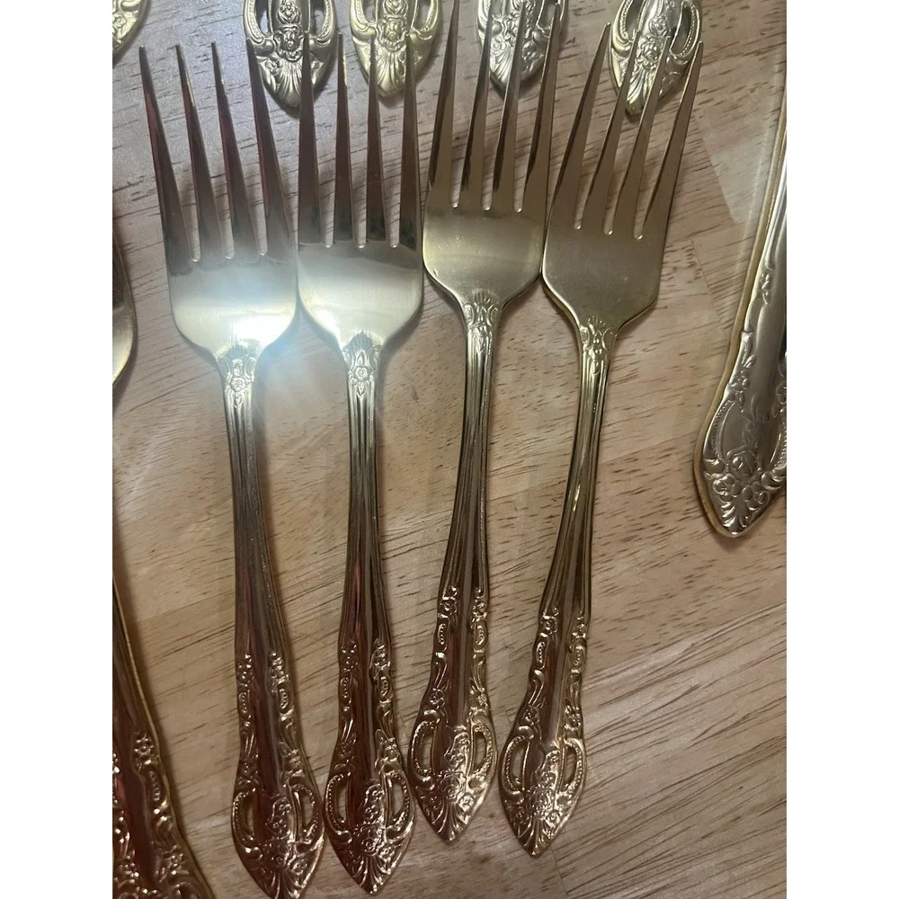 Hampton Forge Pierced Rose Versailles Gold Flatware Service for 4- 20 Piece Set
